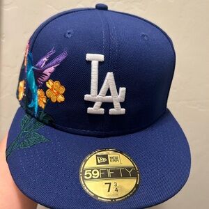 New Era Blue Hat with Floral and Bird Design